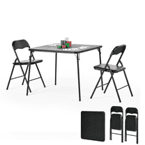 3-Piece 34-Inch Folding Card Table and Chair Set, Padded Seat and Tabletop for Home, Office, and Game Nights,Black