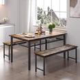 thumbnail image 1 of 3-Piece 43 Inch Farmhouse Dining Table Set for 4-6, 3-Piece Kitchen Table with 2 Benches, Space-Saving Dining Room Table Set for Home Kitchen, Restaurant, 1 of 8