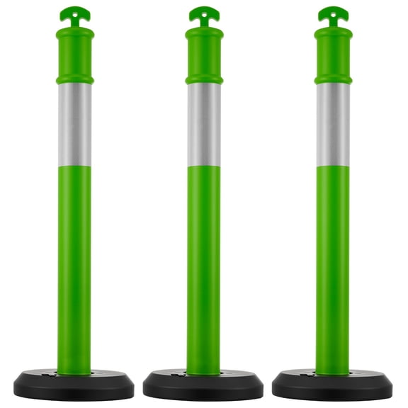 3 Pack Traffic Delineator Posts, 48 inches Traffic Safety Cones with Fillable Base and Reflective Strips, Heavy Duty Delineator Posts for Construction Site, Parking Lot, Crowd Control, Green