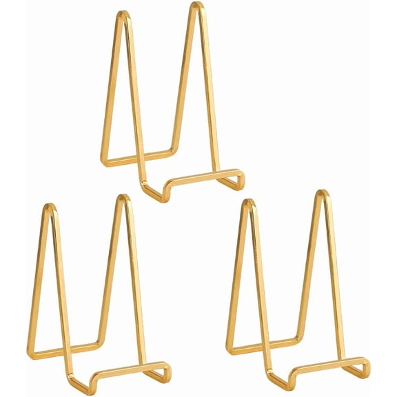 3 Piece 6 Inch Gold Metal Plate Stand Display Easel Picture Frame Holder