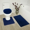 thumbnail image 1 of 3 Piece #6 navy blue solid bathroom rug set 1 bat mat 19" x 30" , 1 contour mat 19"X 19", 1 lid cover 19"X 19" anti slip with rubber backing chenille super soft touch, 1 of 3