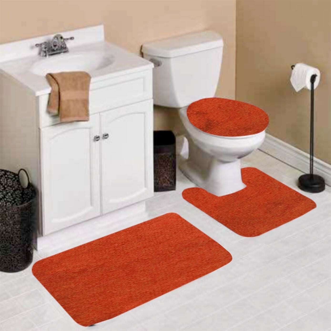 3 Piece #6 rust orange solid bathroom rug set 1 bat mat 19