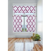 3-Piece 7LO HOT PINK Blackout Rod Pocket Kitchen Curtain Set, Two 2 Geometric Design Tier Panels with One 1 Matching Swag Valance Included