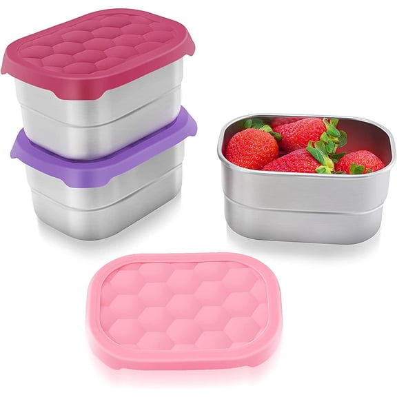 3 Piece 8 Oz Stainless Steel Snack Container Leak Proof Silicone Lid