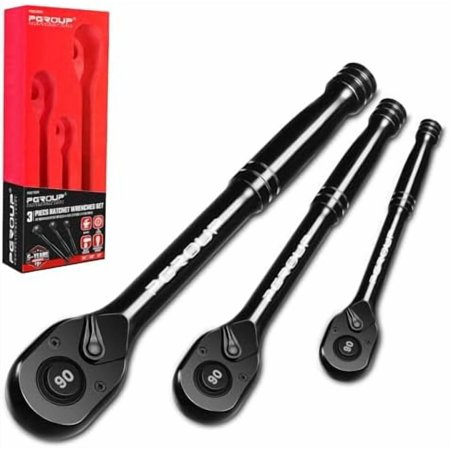 3-Piece 90 Tooth Ratchet Wrench Set, 1/4”, 3/8”, 1/2” Drive Reversible Ratchets, 4-Degree Swing, Ergonomic Handle, Chrome Alloy Made, Quick Release Ratchet Wrenches for Repairing, Home, DIY