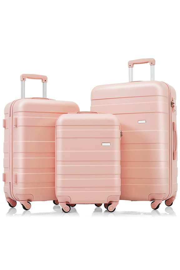 3-Piece ABS Hard Shell Luggage Set 20" 24" 28" Spinner Suitcases with TSA Lock, Lightweight, Scratch-Resistant, Telescopic Handles, Ivory & Brown