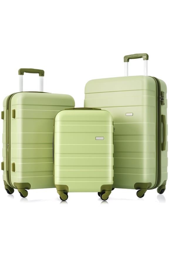 3-Piece ABS Hard Shell Luggage Set 20" 24" 28" Spinner Suitcases with TSA Lock, Lightweight, Scratch-Resistant, Telescopic Handles, Ivory & Brown