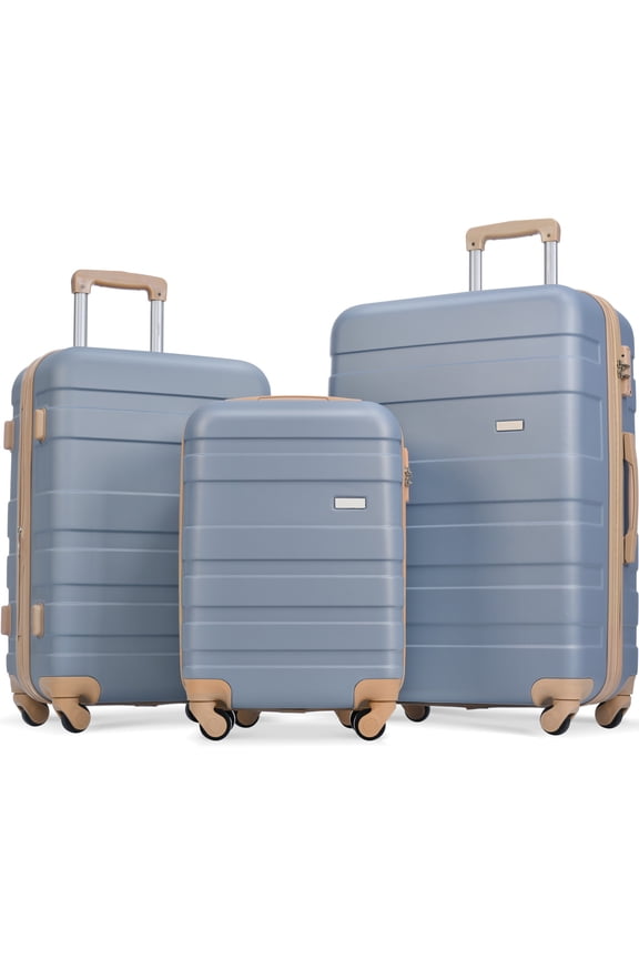 3-Piece ABS Hard Shell Luggage Set 20" 24" 28" Spinner Suitcases with TSA Lock, Lightweight, Scratch-Resistant, Telescopic Handles, Ivory & Brown