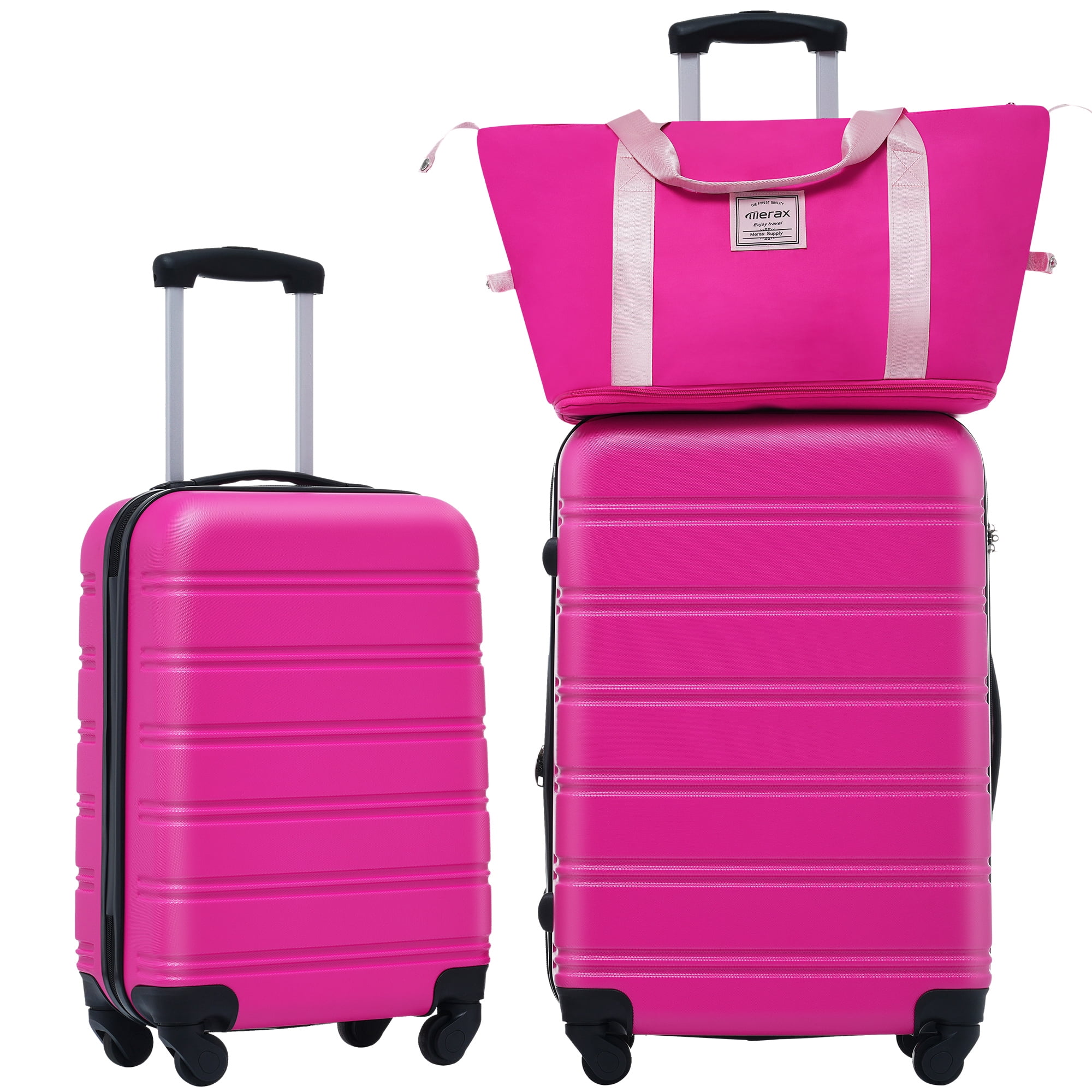 3 Piece ABS Hard Shell Luggage Sets with Big Travel Bag,Lightweight Suitcase with TSA Lock,Airline Certified Carry-on Luggage(20/24in),Pink