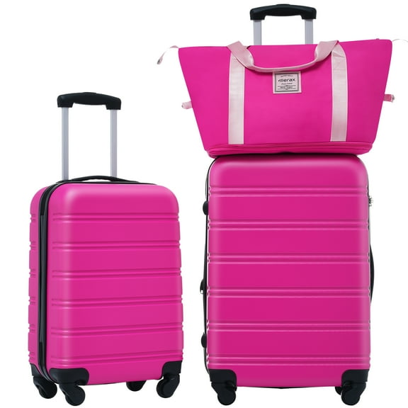 3 Piece ABS Hard Shell Luggage Sets with Big Travel Bag,Lightweight Suitcase with TSA Lock,Airline Certified Carry-on Luggage(20/24in),Pink