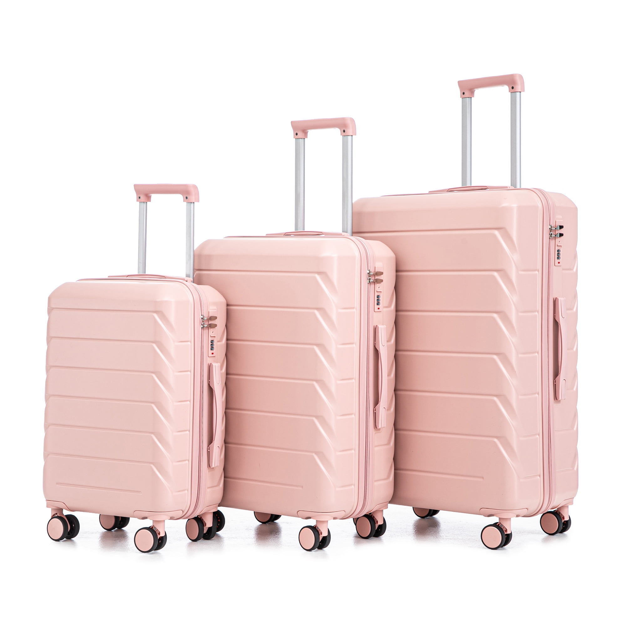 3 Piece ABS Hardshell Luggage Set, 20/24/28 Inch Matching Color Suitcases, 360° Silent Double Spinner Wheels with Combination Lock