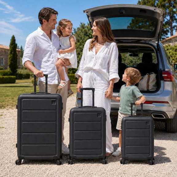 3-Piece ABS Hardshell Luggage Set, 20"/24"/28" Lightweight Suitcases with Combination Lock, 360° Silent Spinner Wheels, Durable ABS Shell & Iron Handle, Black