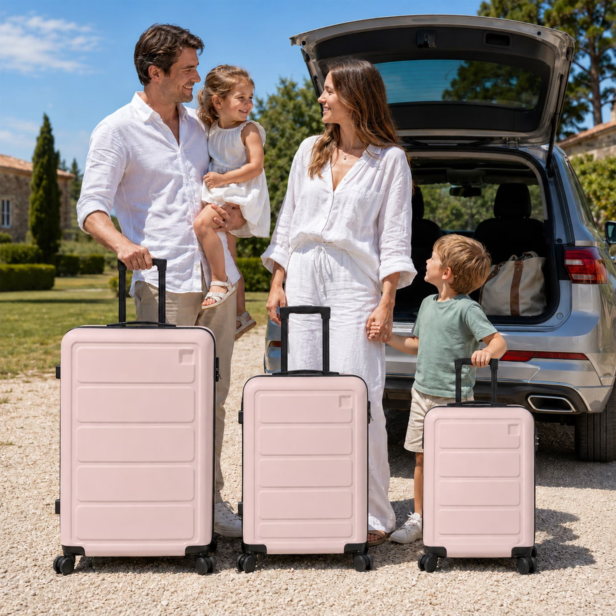 3-Piece ABS Hardshell Luggage Set, 20"/24"/28" Lightweight Suitcases with Combination Lock, 360° Silent Spinner Wheels, Durable ABS Shell & Iron Handle, Misty Rose Pink