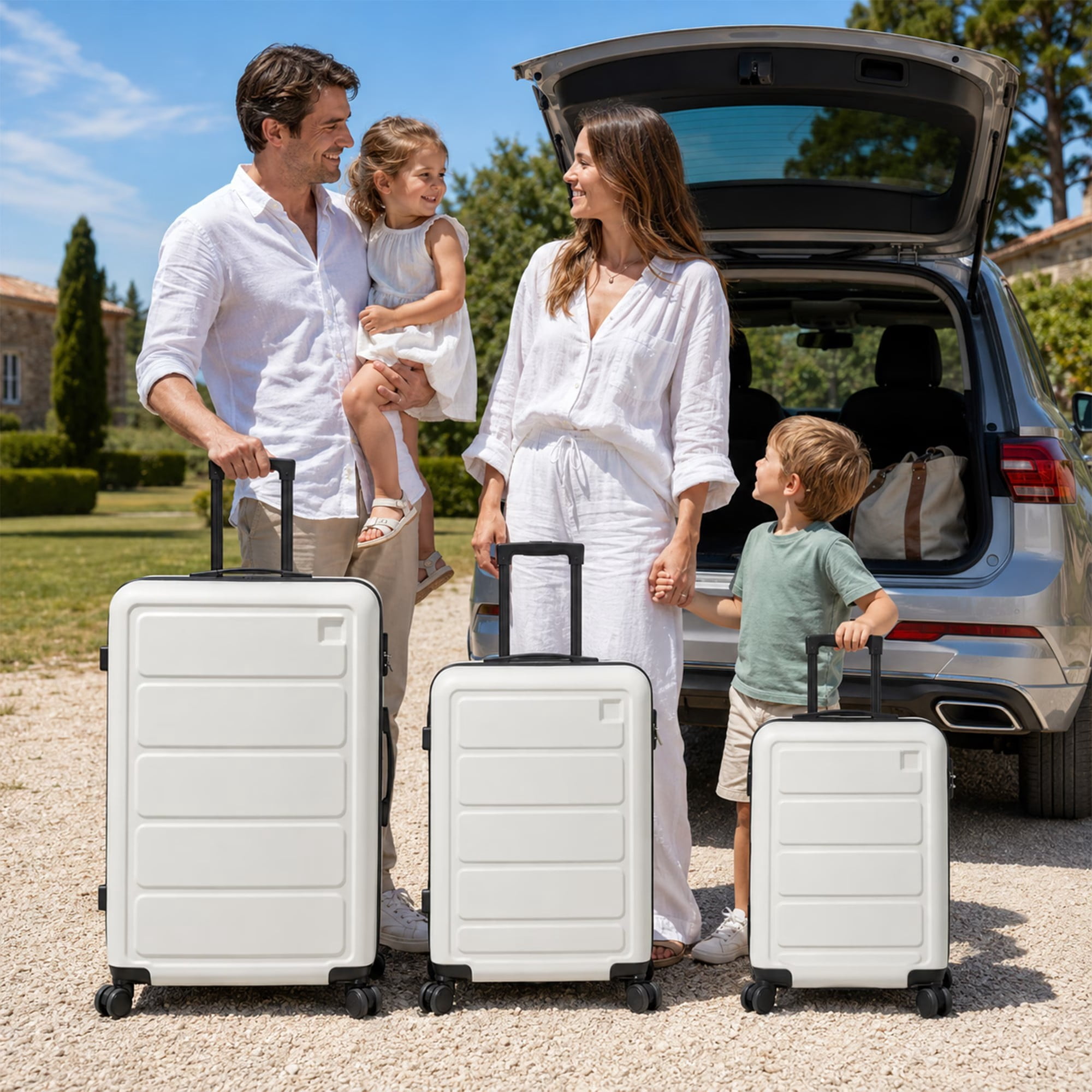 3-Piece ABS Hardshell Luggage Set, 20"/24"/28" Lightweight Suitcases with Combination Lock, 360° Silent Spinner Wheels, Durable ABS Shell & Iron Handle, White