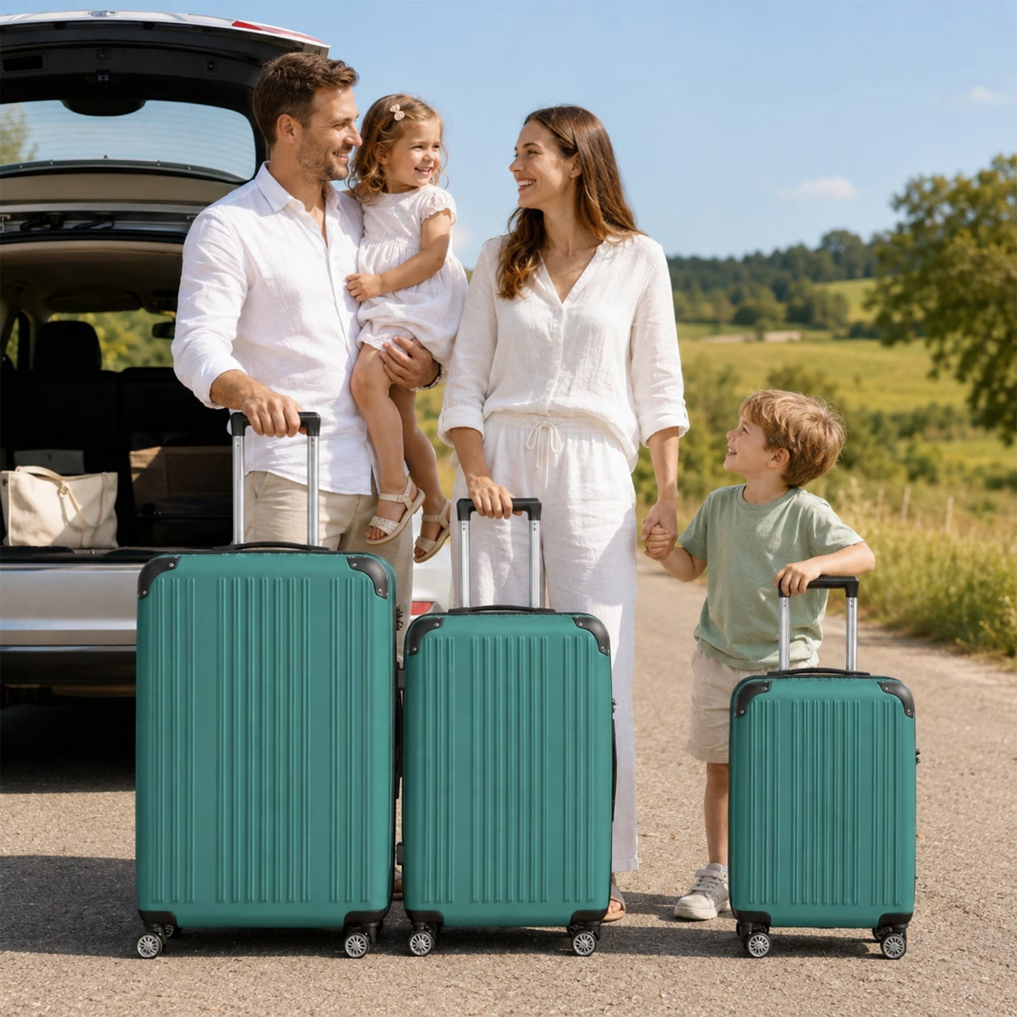 3-Piece ABS Hardshell Luggage Set, 20"/24"/28" Lightweight Suitcases with Metal Corner Guards, TSA Lock, 360° Silent Spinner Wheels & Scratch-Resistant Shell, Aqua Green