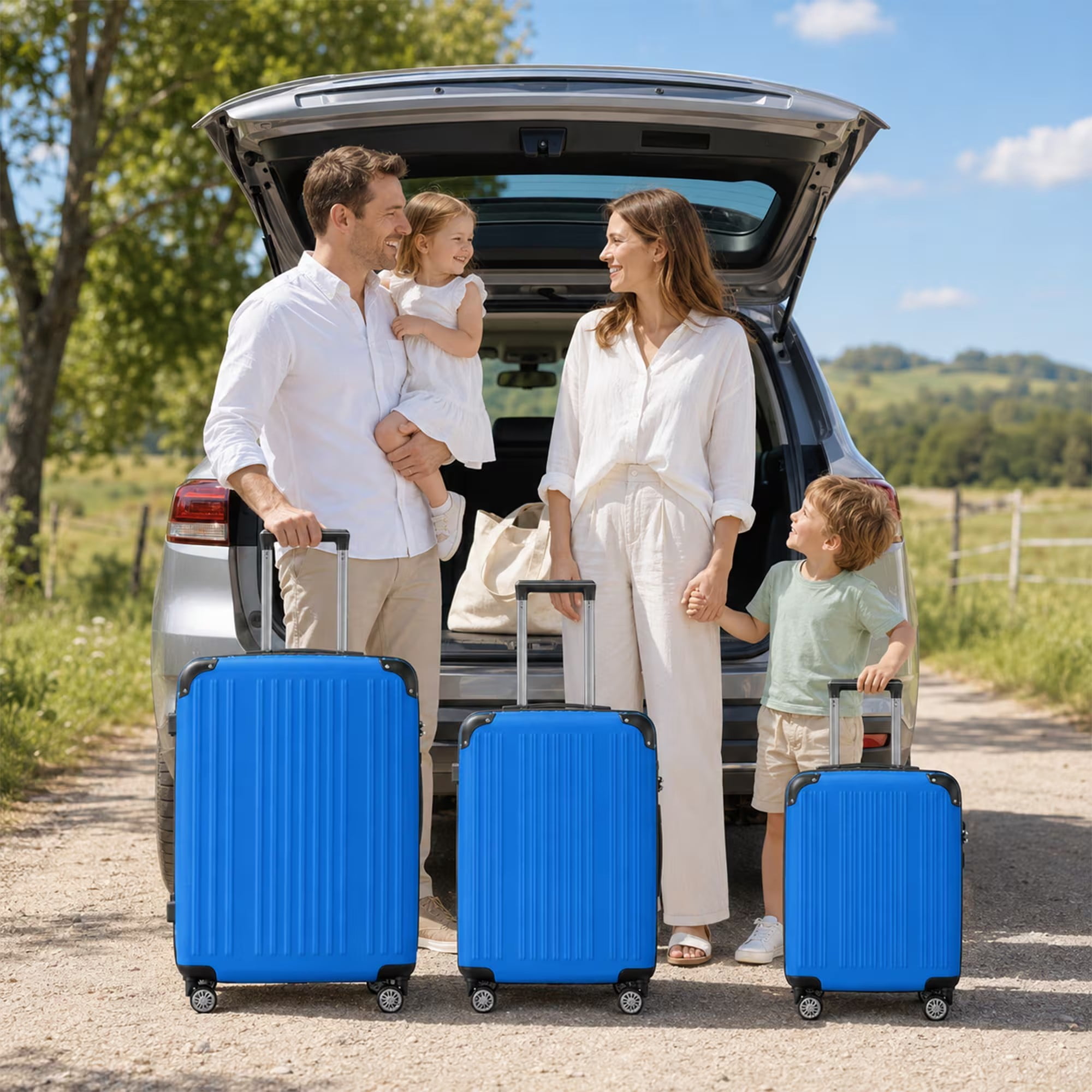 3-Piece ABS Hardshell Luggage Set, 20"/24"/28" Lightweight Suitcases with Metal Corner Guards, TSA Lock, 360° Silent Spinner Wheels & Scratch-Resistant Shell, Deep Blue