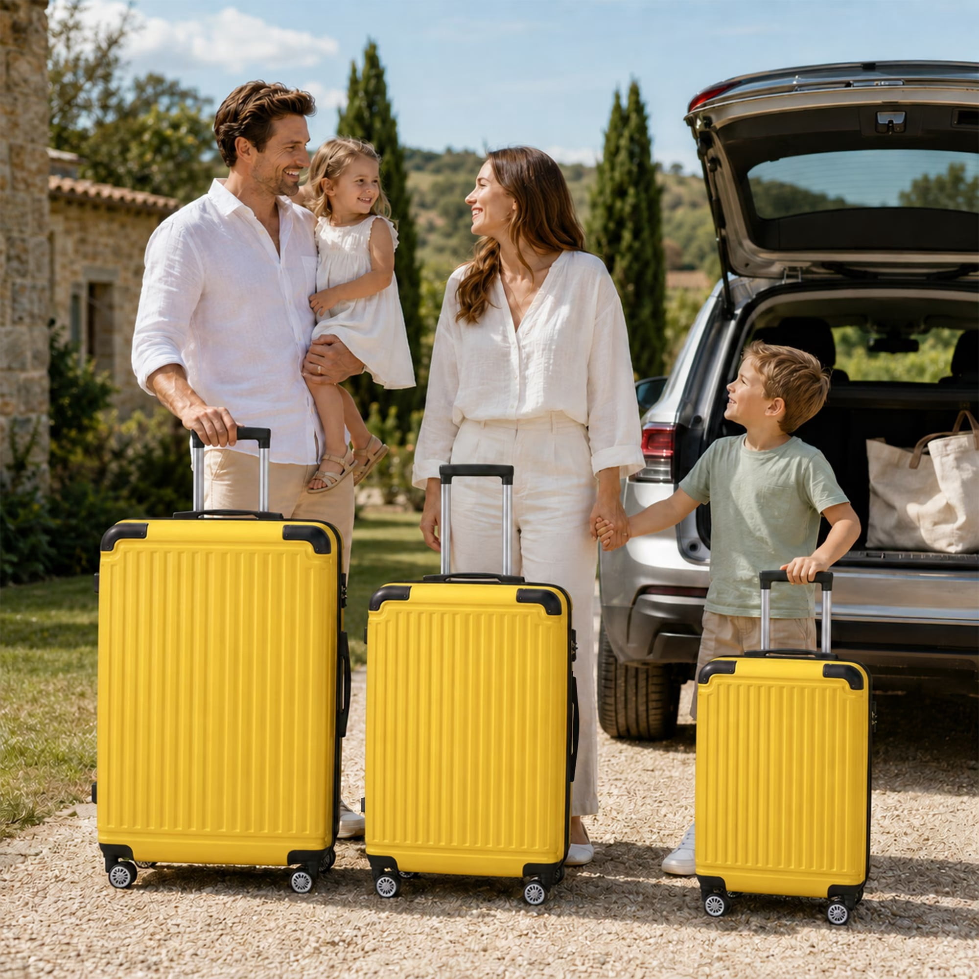 3-Piece ABS Hardshell Luggage Set, 20"/24"/28" Lightweight Suitcases with TSA Lock, 360° Silent Spinner Wheels, Scratch-Resistant Hard Shell & Adjustable Iron Handle, Lemon Yellow