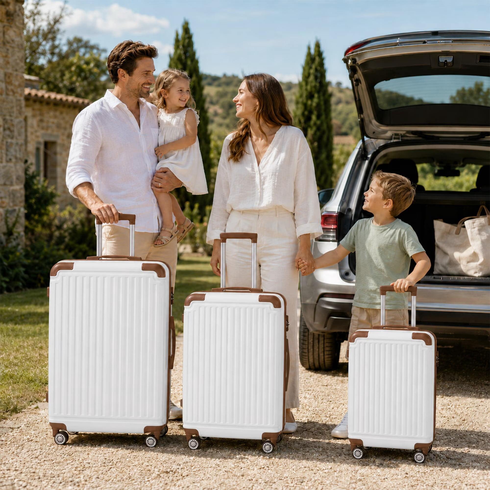 3-Piece ABS Hardshell Luggage Set, 20"/24"/28" Lightweight Suitcases with TSA Lock, 360° Silent Spinner Wheels, Scratch-Resistant Hard Shell & Adjustable Iron Handle, White