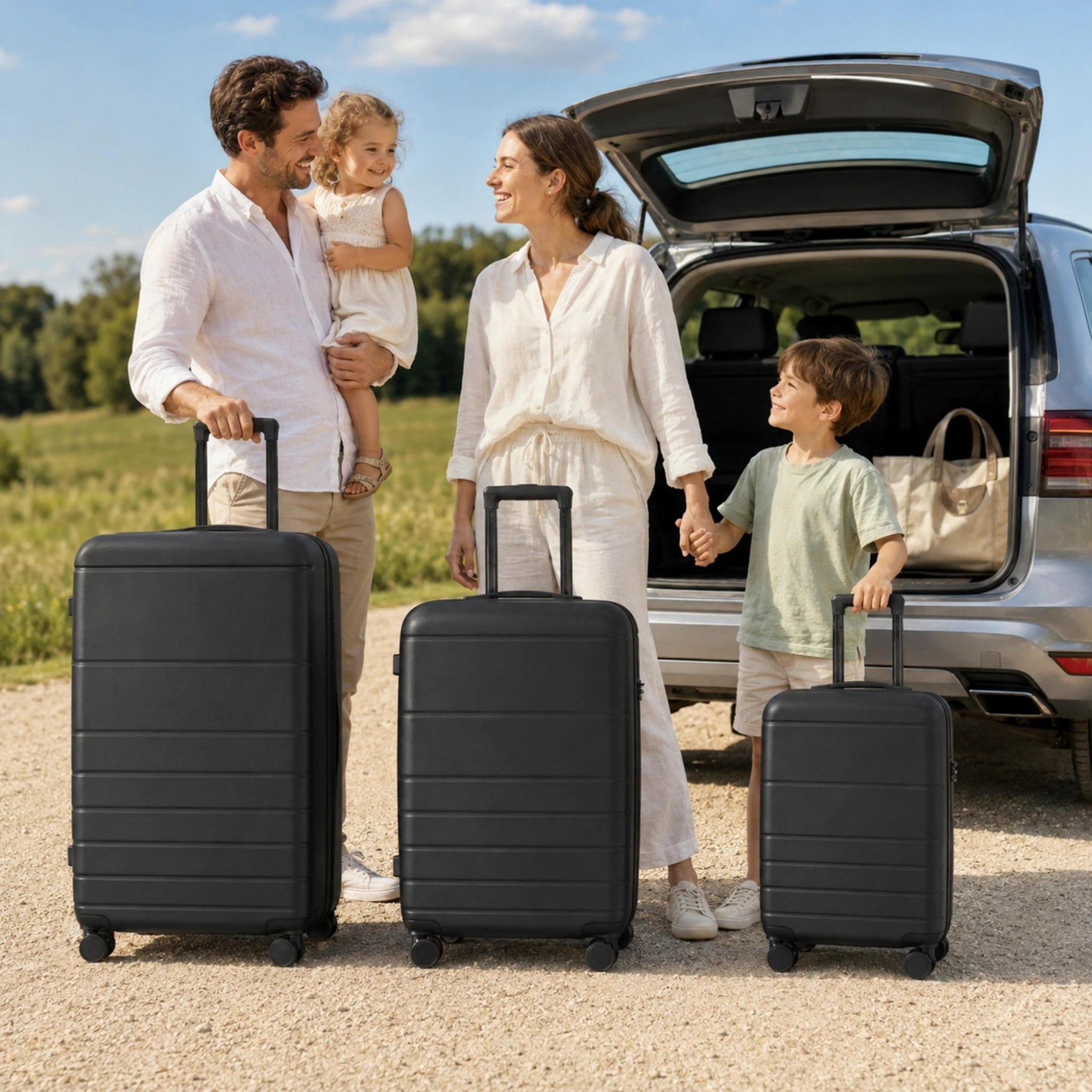 3-Piece ABS Hardshell Luggage Set, 20"/24"/28" Lightweight Suitcases with TSA Lock, 360° Silent Spinner Wheels, Scratch-Resistant Shell & Durable Iron Handle, Black