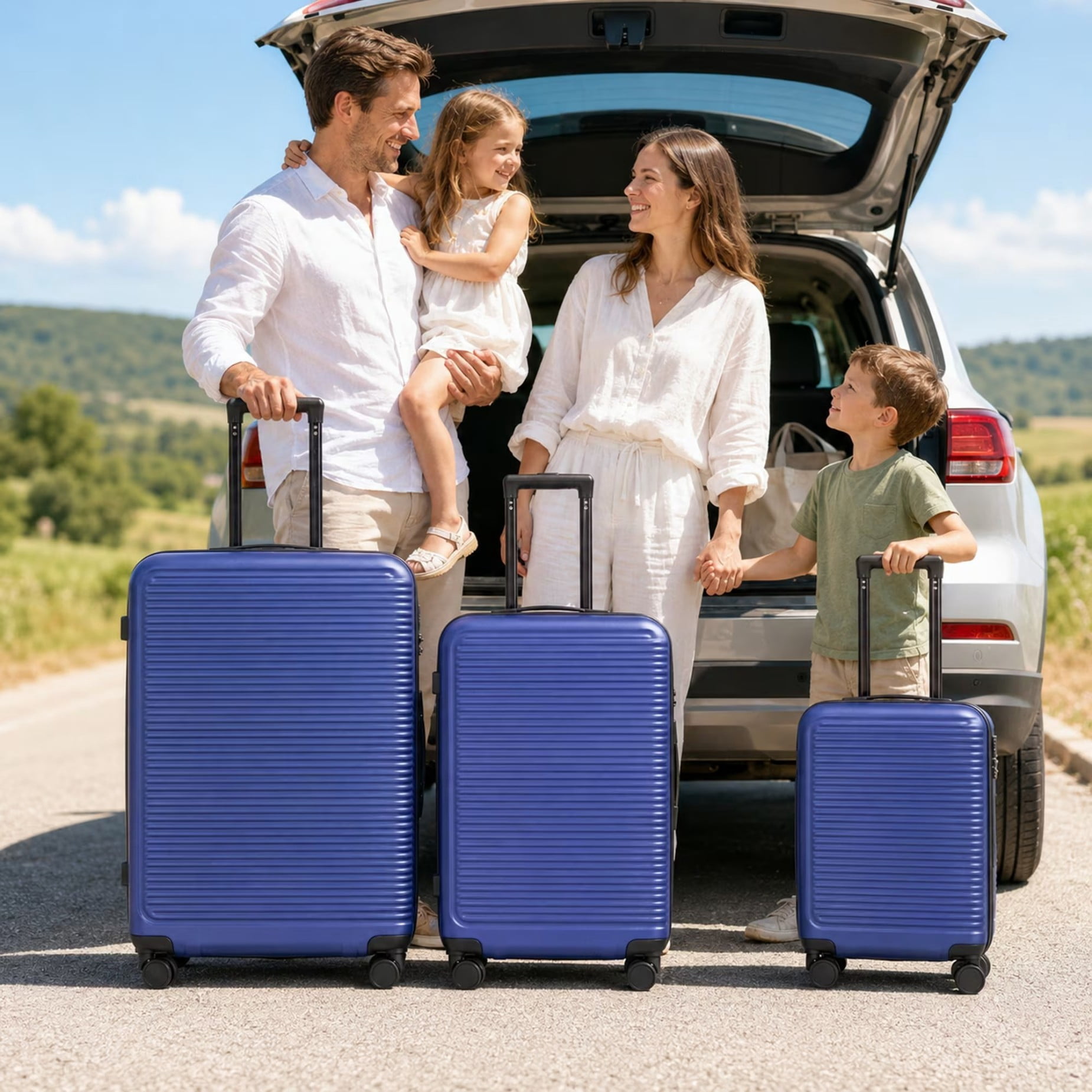 3-Piece ABS Hardshell Luggage Set, 20"/24"/28" Lightweight Suitcases with TSA Lock, 360° Silent Spinner Wheels, Scratch-Resistant Shell & Durable Iron Handle, Dark Blue