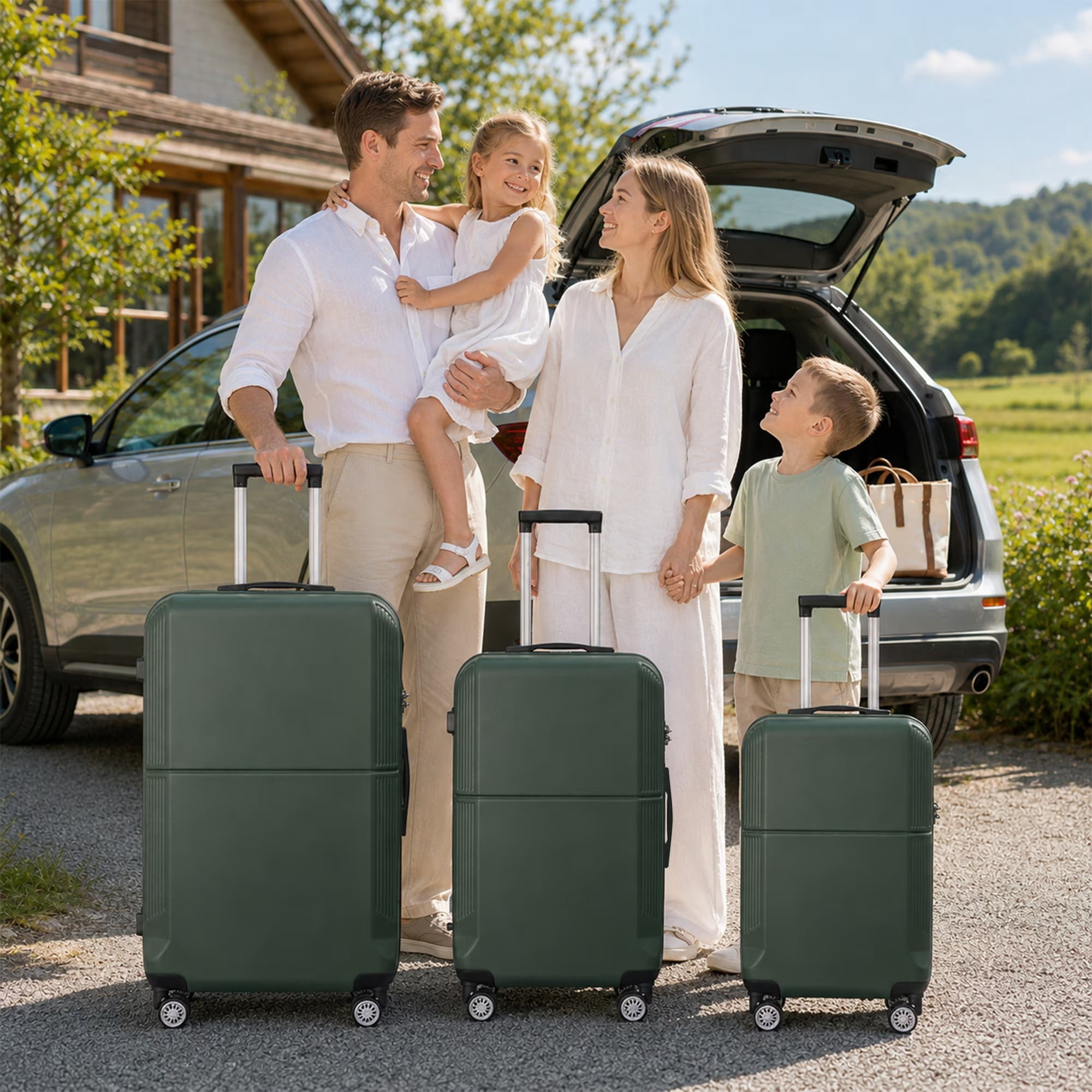 3-Piece ABS Hardshell Luggage Set, 20"/24"/28" Lightweight Suitcases with TSA Lock, 360° Silent Spinner Wheels, Scratch-Resistant Shell & Iron Handle, Green