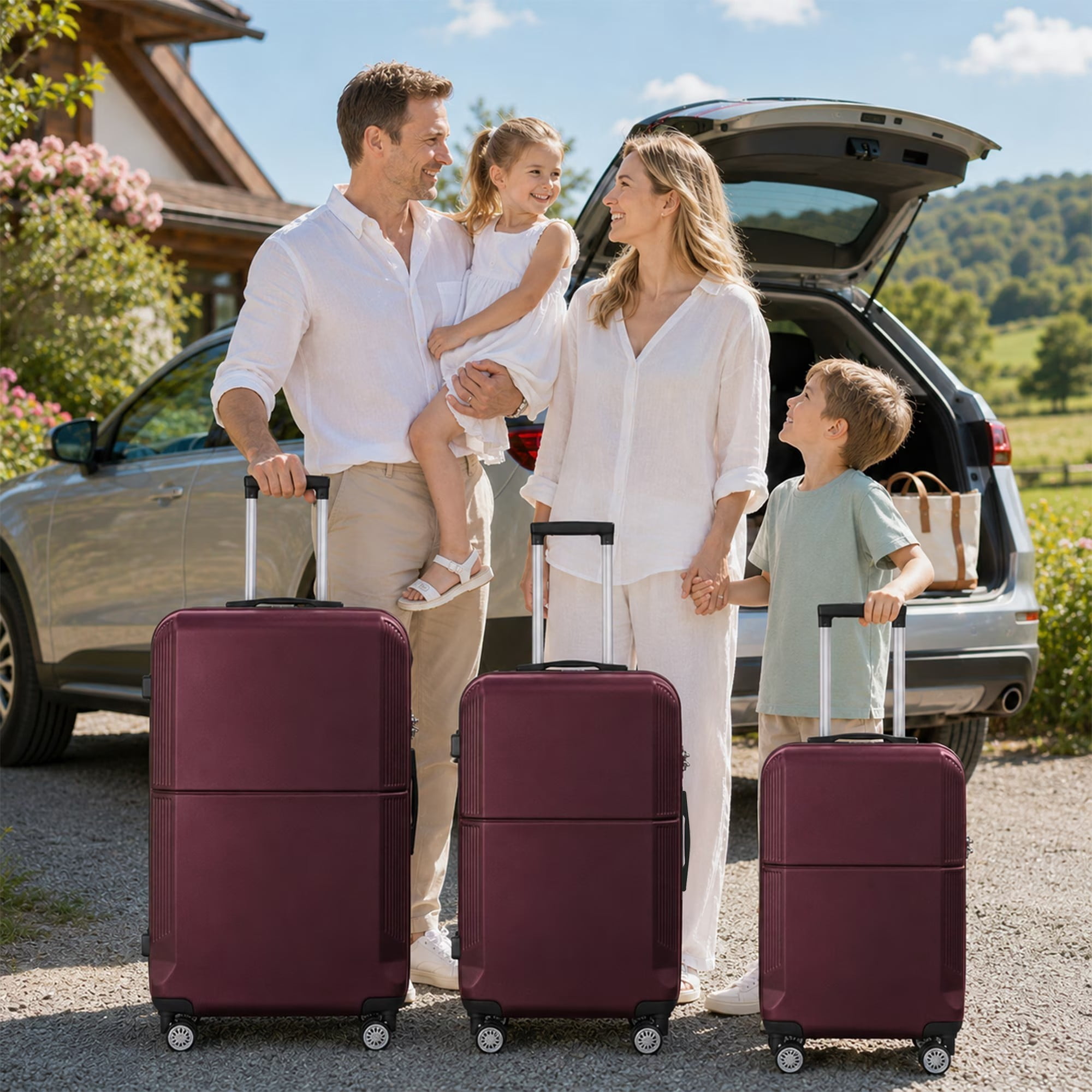 3-Piece ABS Hardshell Luggage Set, 20"/24"/28" Lightweight Suitcases with TSA Lock, 360° Silent Spinner Wheels, Scratch-Resistant Shell & Iron Handle, Purple