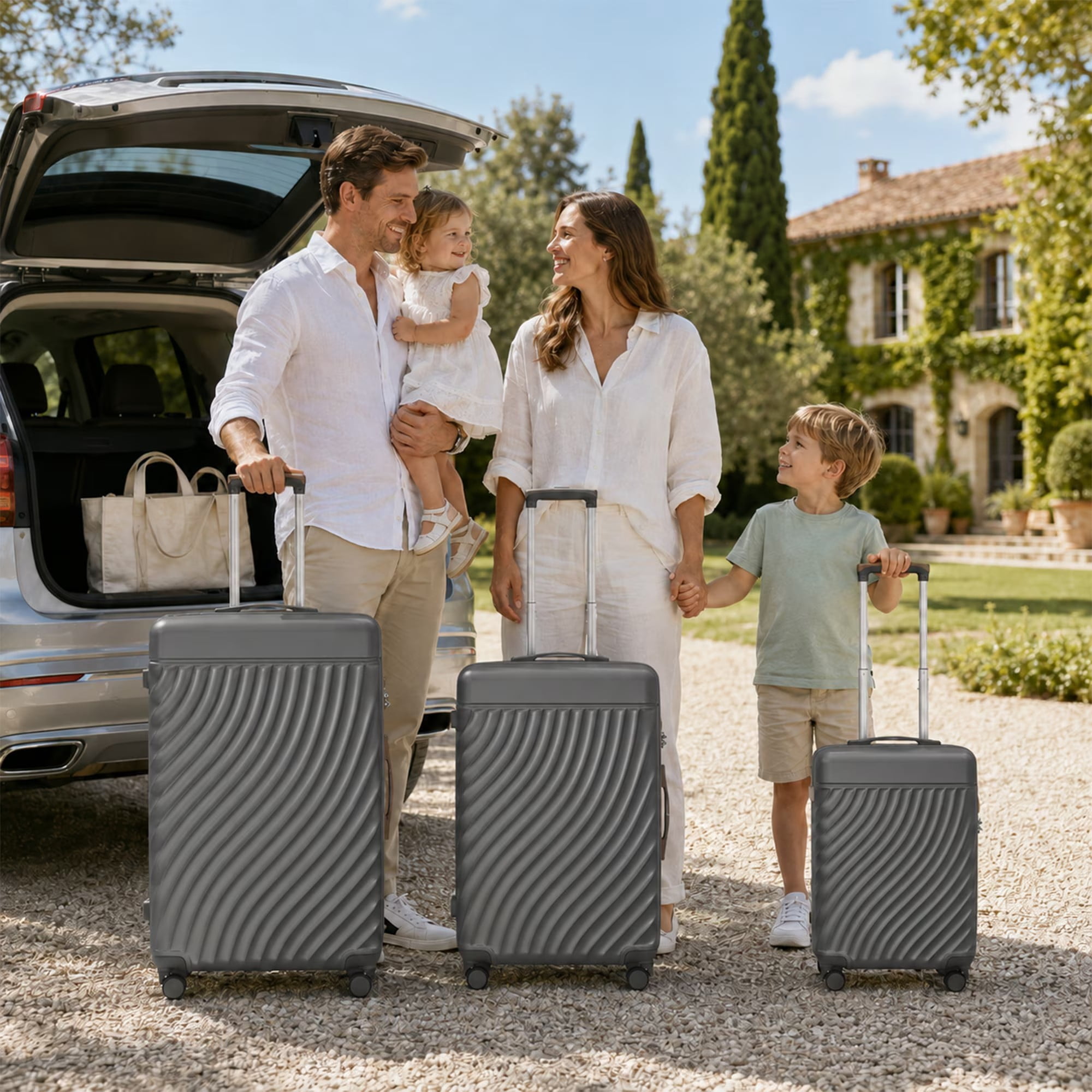 3-Piece ABS Hardshell Luggage Set, 20"/24"/28" Lightweight Suitcases with TSA Lock, 360° Spinner Wheels, Expandable Telescopic Handle & Scratch-Resistant Shell, Ash Grey