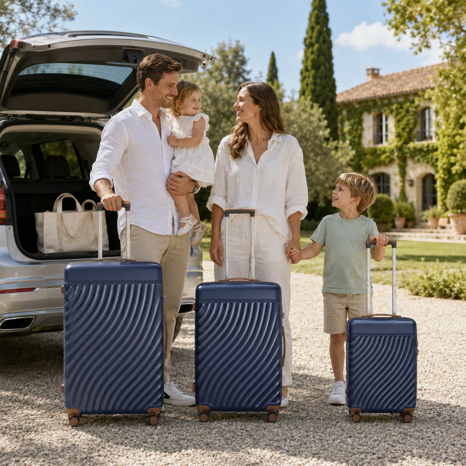 3-Piece ABS Hardshell Luggage Set, 20"/24"/28" Lightweight Suitcases with TSA Lock, 360° Spinner Wheels, Expandable Telescopic Handle & Scratch-Resistant Shell, Navy Blue