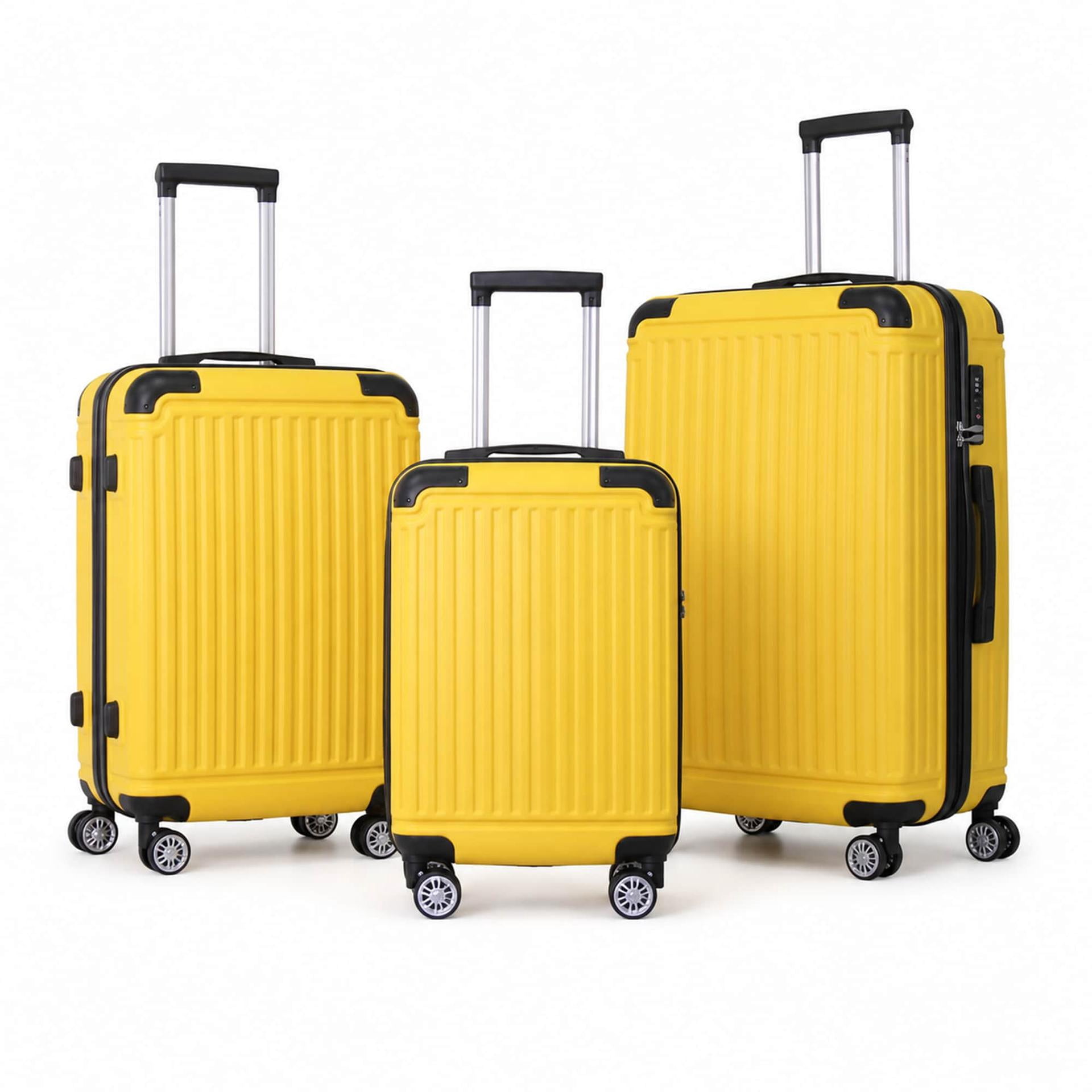 3-Piece ABS Hardshell Luggage Set - Lightweight Durable Suitcases with 4 Silent Spinner Wheels, TSA Lock & Scratch-Resistant Surface, 20"/24"/28", Lemon Yellow