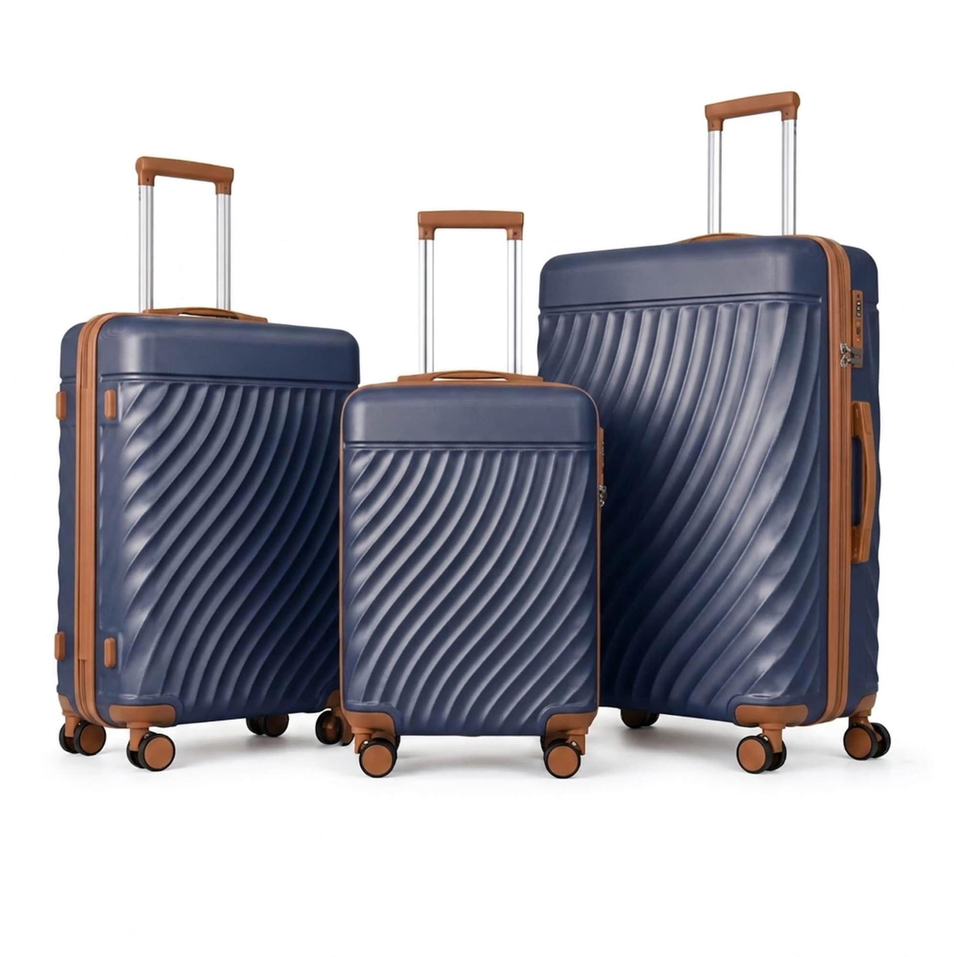 3-Piece ABS Hardshell Luggage Set, Lightweight Durable Suitcases with 4 Silent Spinner Wheels & TSA Lock, Wave-Embossed Scratch-Resistant Shell, 20/24/28 Inch, Navy Blue