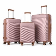 3-Piece ABS Hardshell Luggage Set, Lightweight Durable Suitcases with 4 Silent Spinner Wheels & TSA Lock, Wave-Embossed Scratch-Resistant Shell, 20/24/28 Inch, Rose Gold