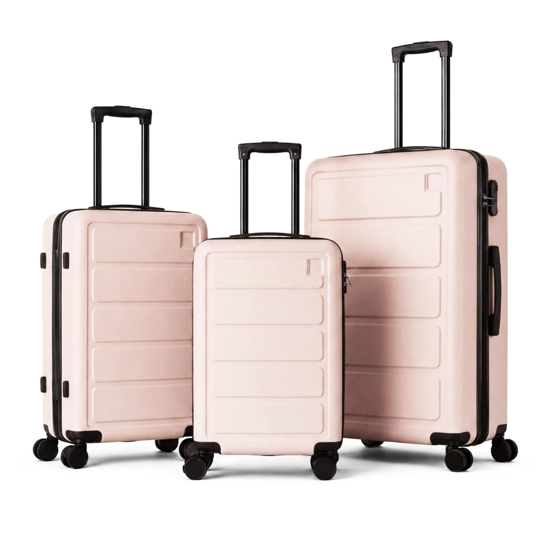 3-Piece ABS Hardshell Luggage Set, Lightweight Durable Suitcases with 4 Silent Spinner Wheels and Combination Lock, 20/24/28 Inch, Misty Rose Pink