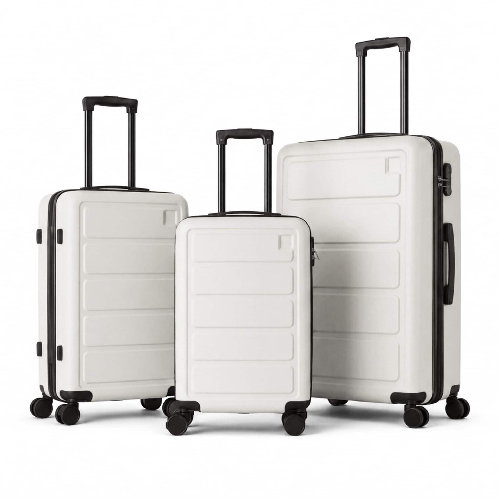 3-Piece ABS Hardshell Luggage Set, Lightweight Durable Suitcases with 4 Silent Spinner Wheels and Combination Lock, 20/24/28 Inch, White