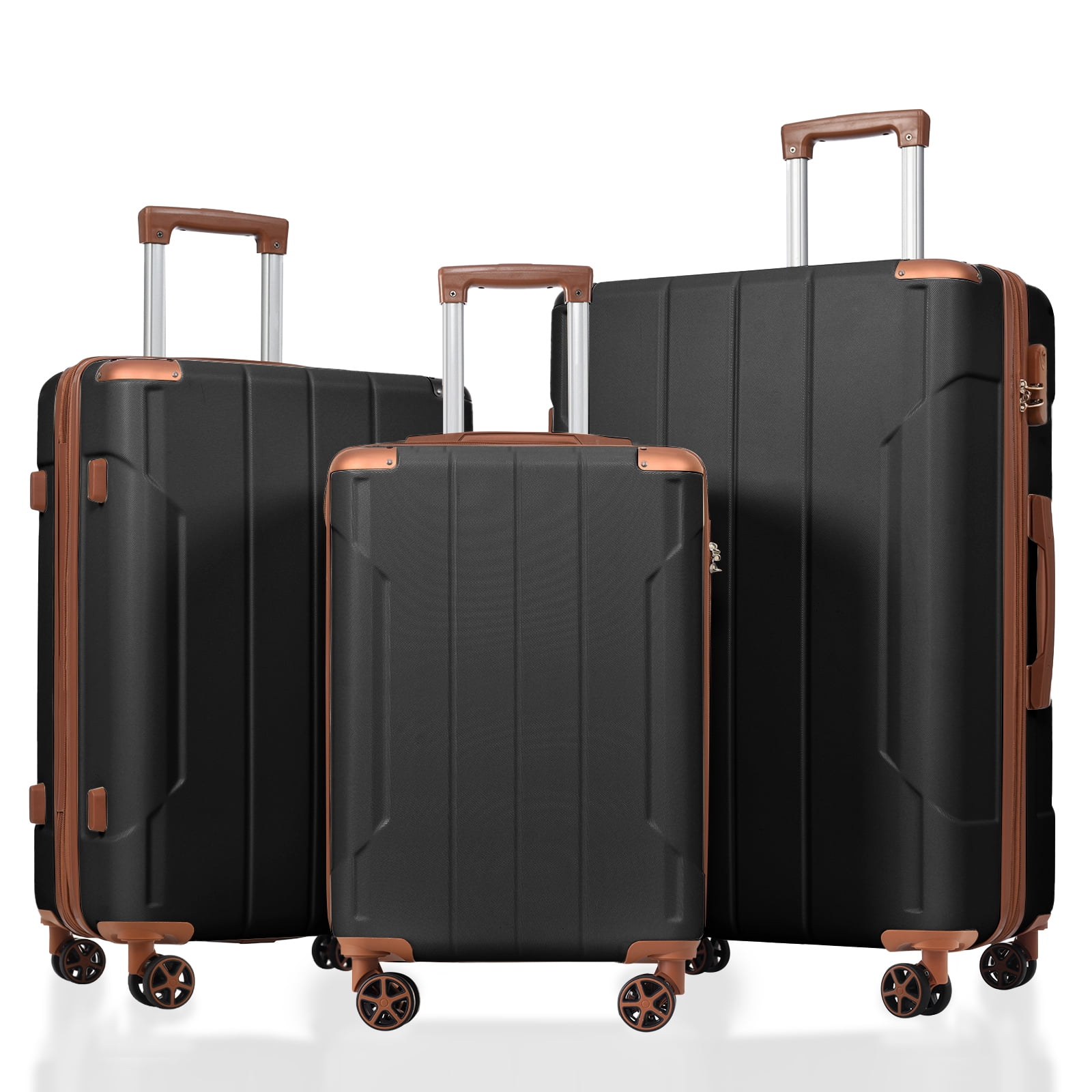3-Piece ABS Hardshell Luggage Set, Lightweight Durable Suitcases with Double Spinner Wheels, 20/24/28 Inch, Black