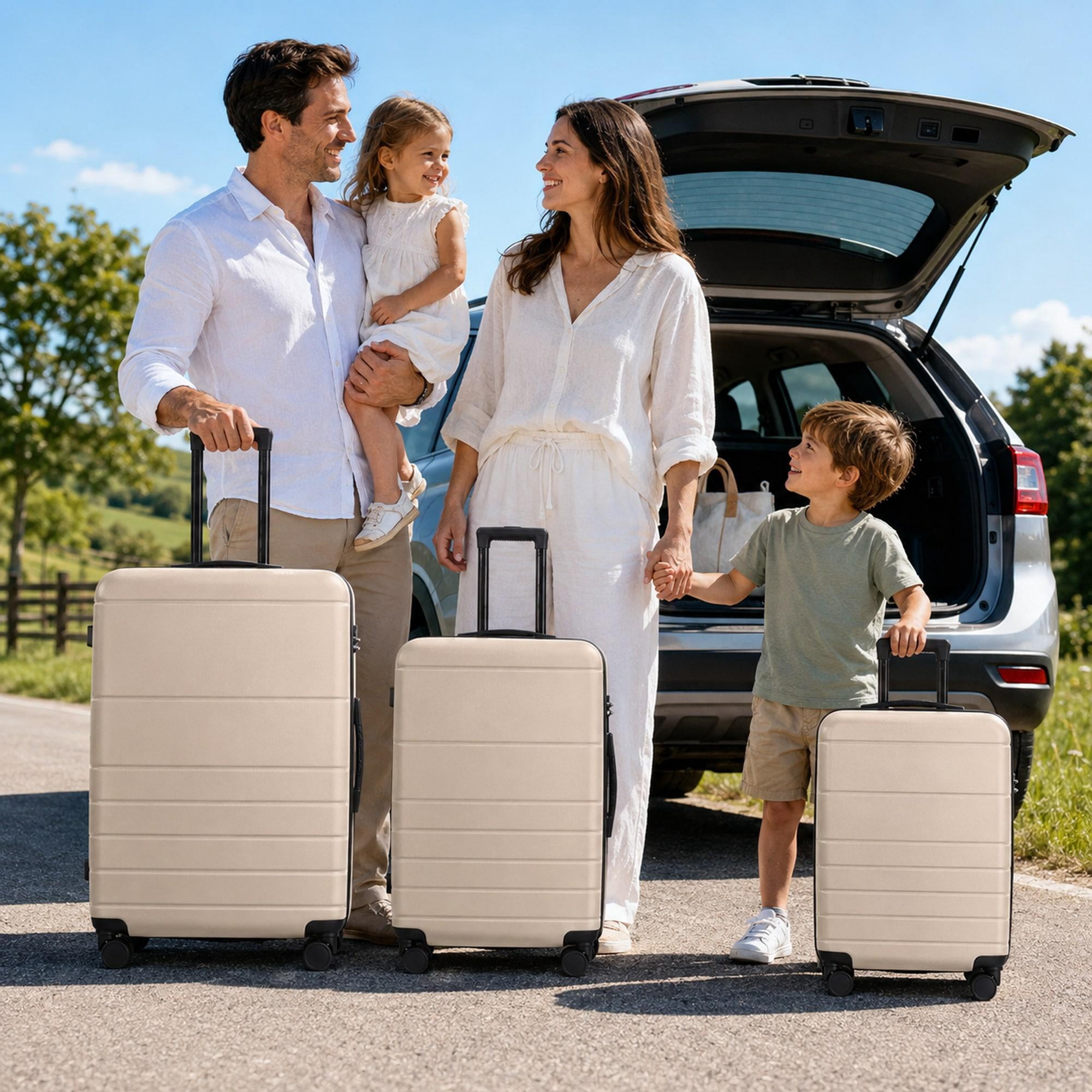 3-Piece ABS Hardshell Luggage Set, Lightweight Scratch-Resistant Suitcases with Silent Spinner Wheels & TSA Lock, Beige