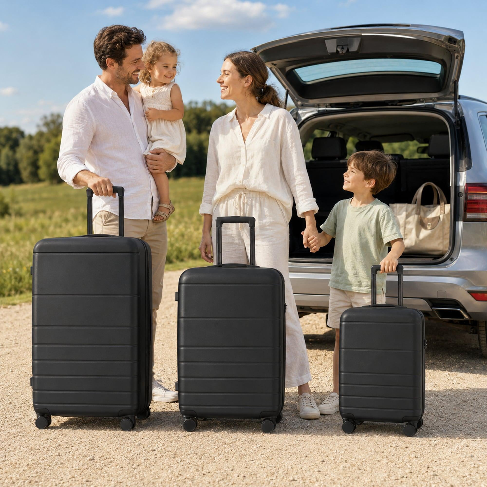 3-Piece ABS Hardshell Luggage Set, Lightweight Scratch-Resistant Suitcases with Silent Spinner Wheels & TSA Lock, Black