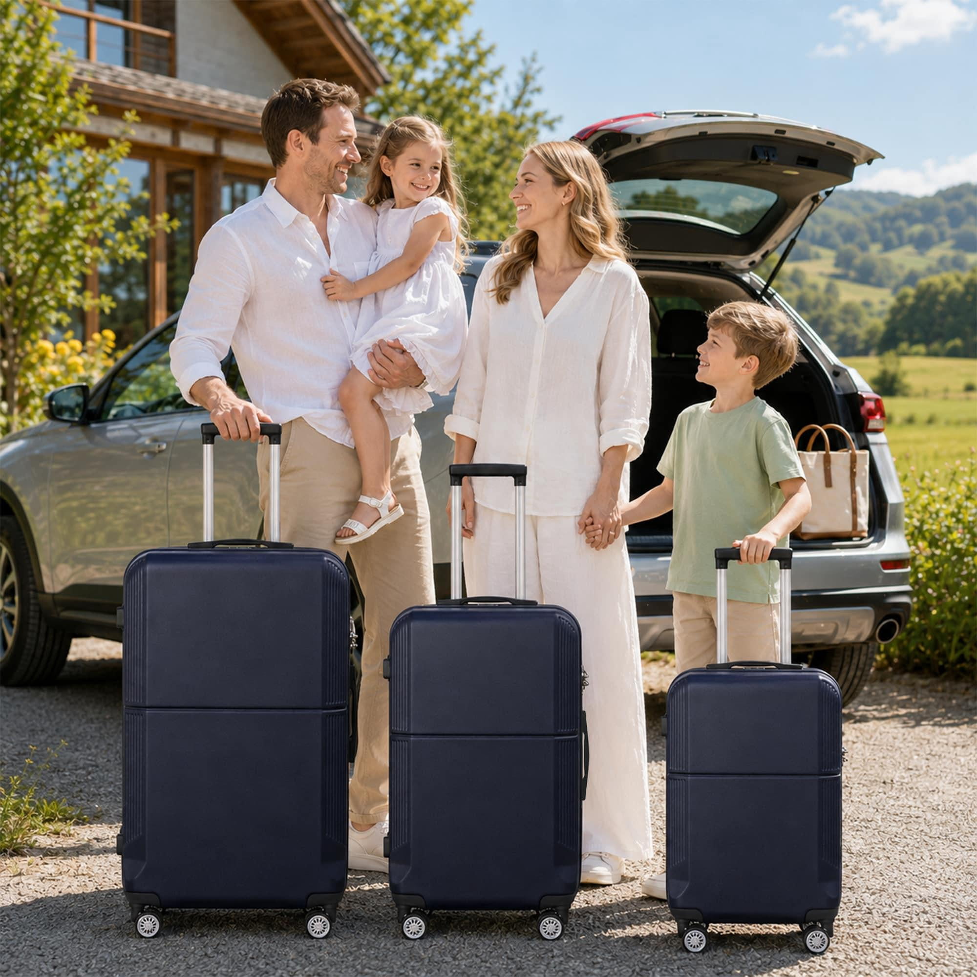 3-Piece ABS Hardshell Luggage Set, Lightweight Scratch-Resistant Suitcases with Silent Spinner Wheels & TSA Lock, Blue