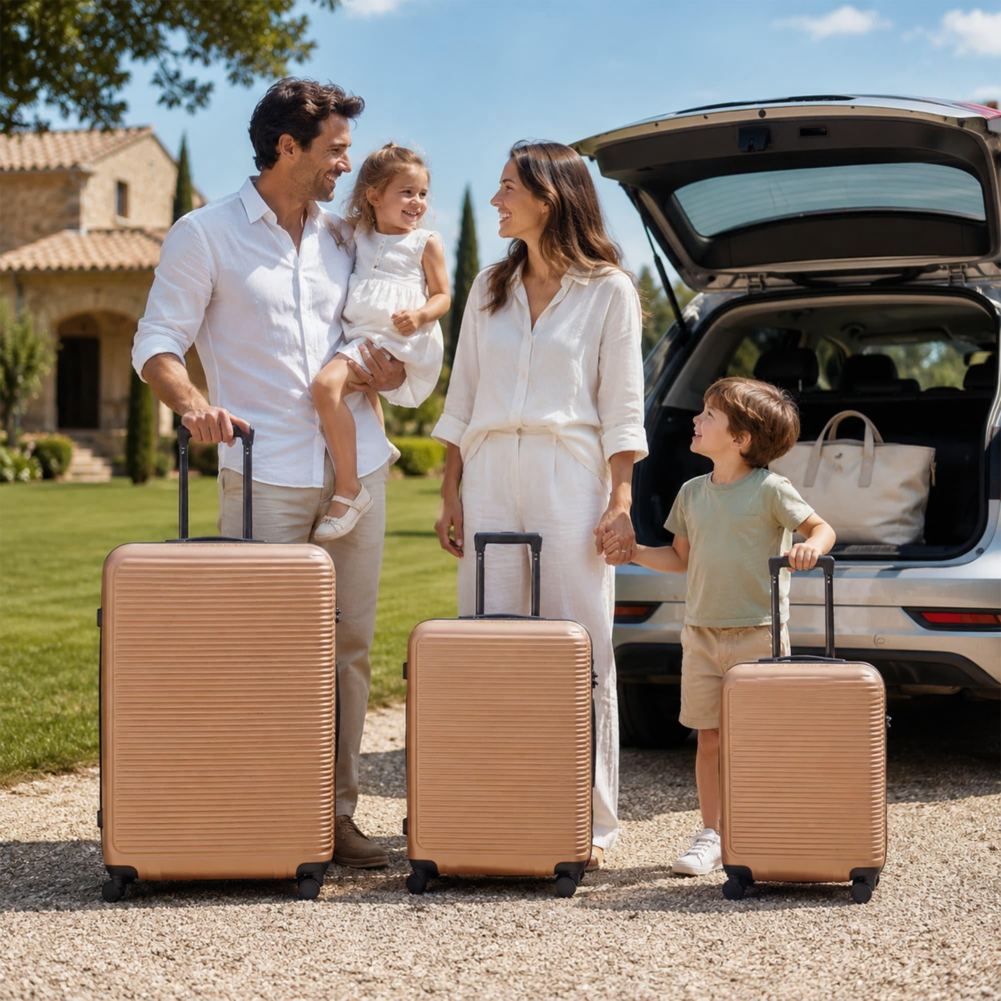 3-Piece ABS Hardshell Luggage Set, Lightweight Scratch-Resistant Suitcases with Silent Spinner Wheels & TSA Lock, Champagne