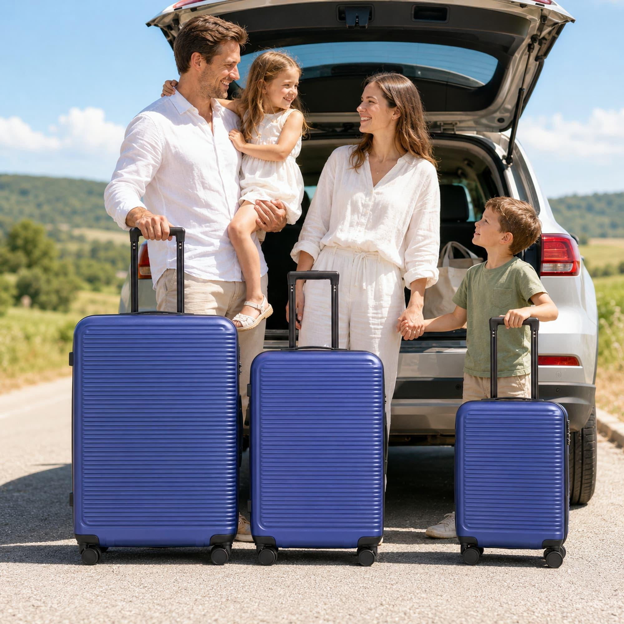 3-Piece ABS Hardshell Luggage Set, Lightweight Scratch-Resistant Suitcases with Silent Spinner Wheels & TSA Lock, Dark Blue