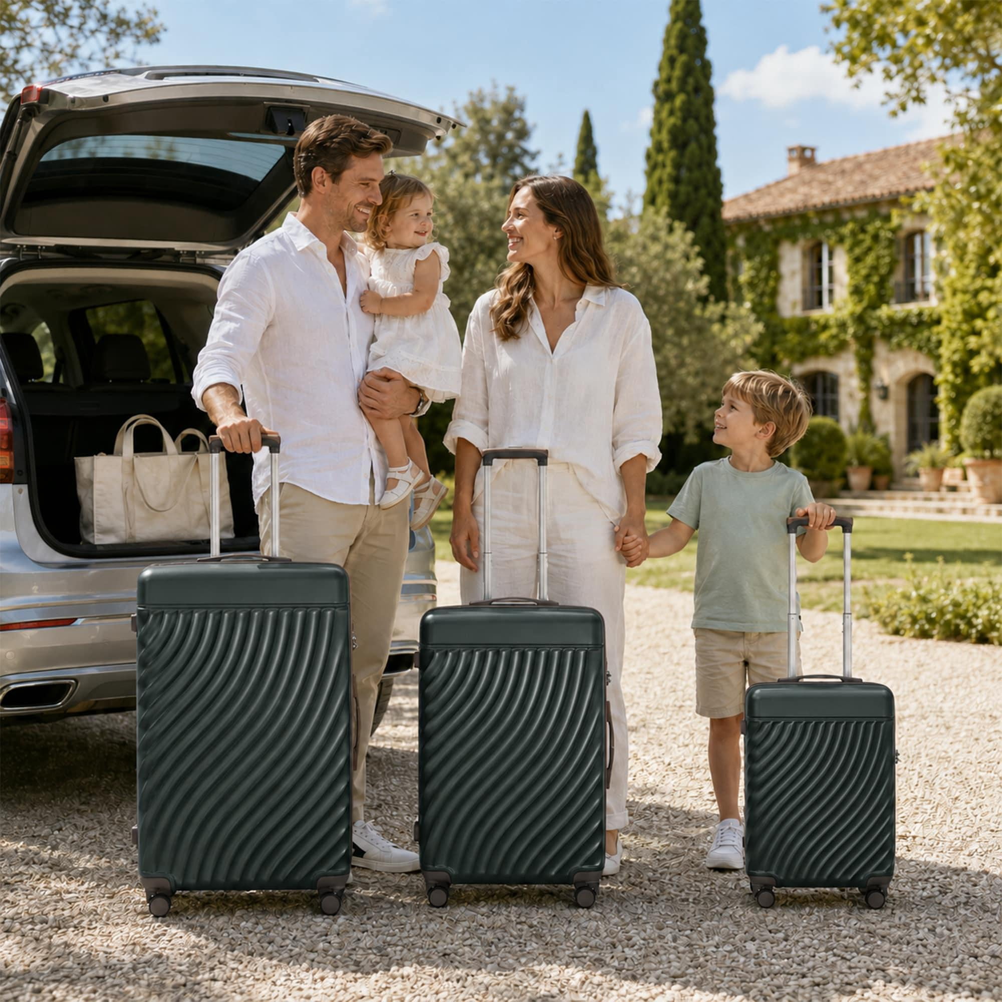 3-Piece ABS Hardshell Luggage Set, Lightweight Scratch-Resistant Suitcases with Silent Spinner Wheels & TSA Lock, Dark Green