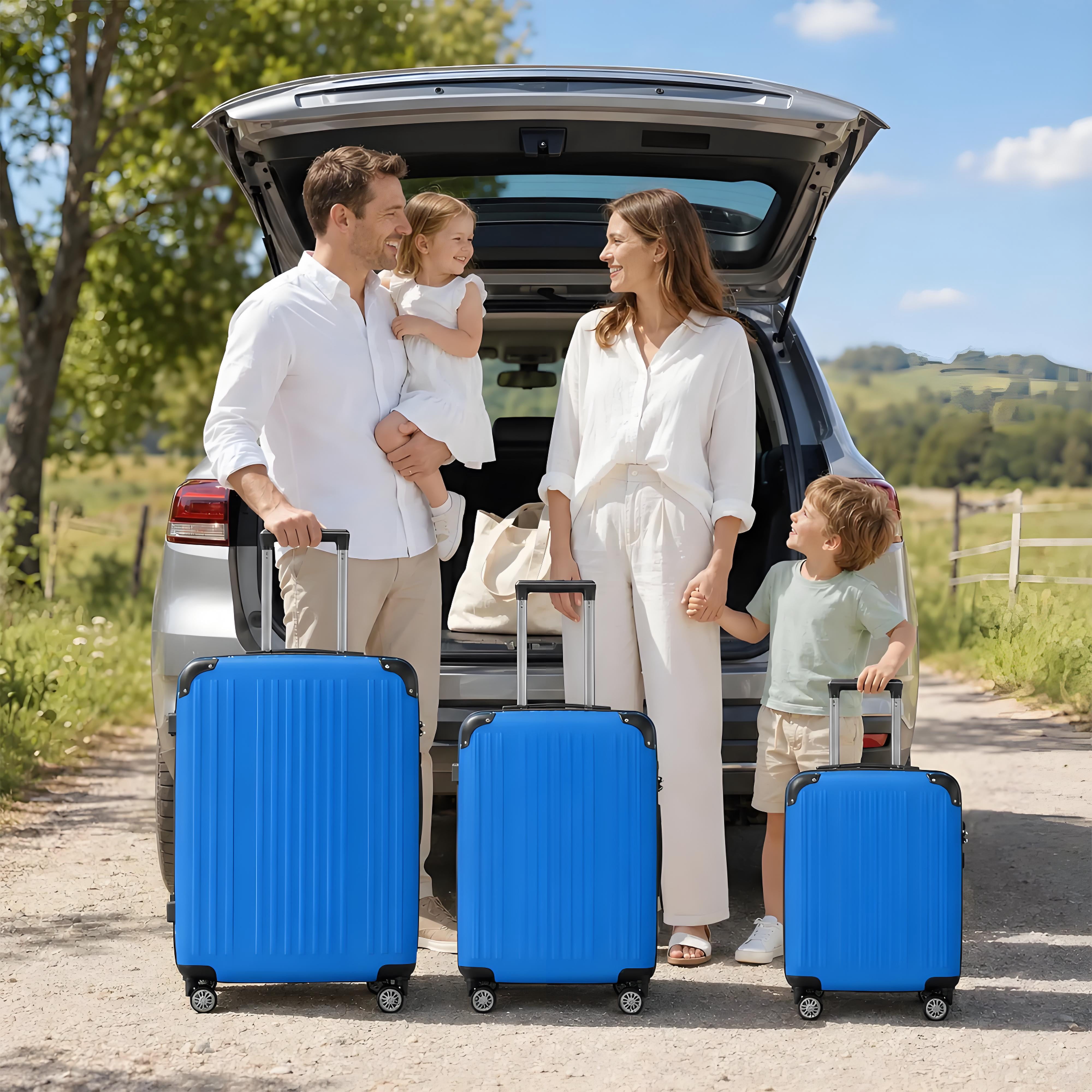 3-Piece ABS Hardshell Luggage Set, Lightweight Scratch-Resistant Suitcases with Silent Spinner Wheels & TSA Lock, Deep Blue