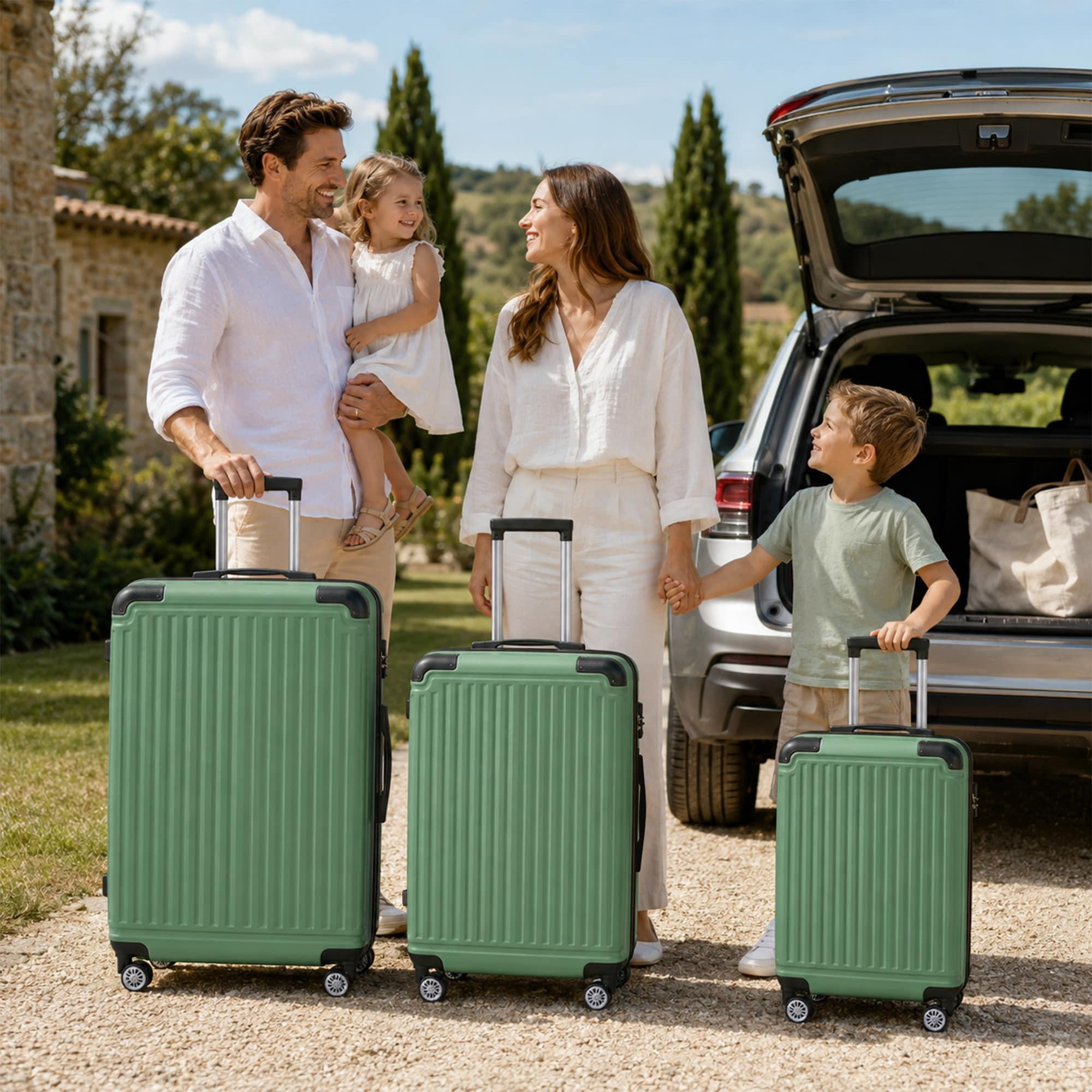 3-Piece ABS Hardshell Luggage Set, Lightweight Scratch-Resistant Suitcases with Silent Spinner Wheels & TSA Lock, Fruit Green