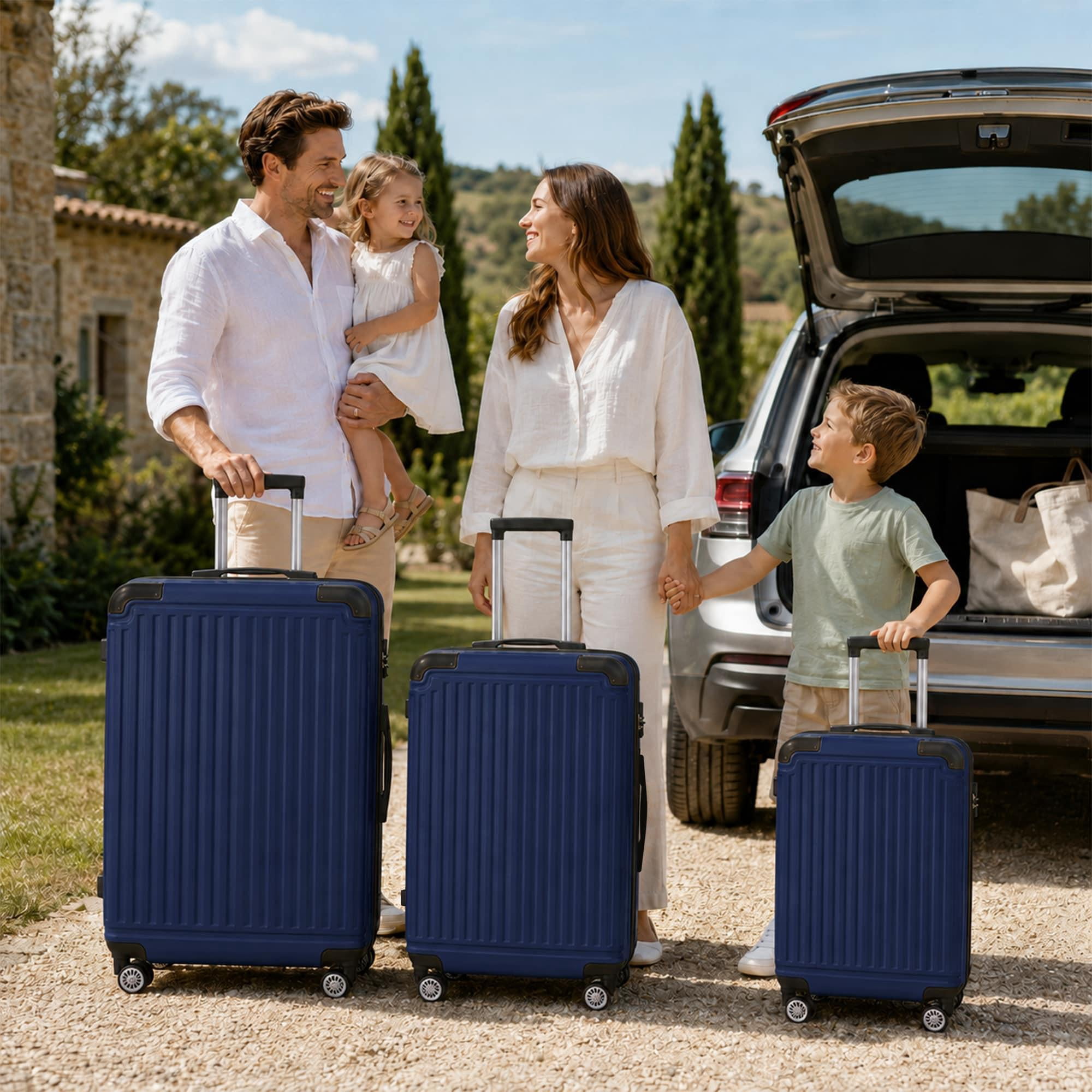 3-Piece ABS Hardshell Luggage Set, Lightweight Scratch-Resistant Suitcases with Silent Spinner Wheels & TSA Lock, Navy Blue