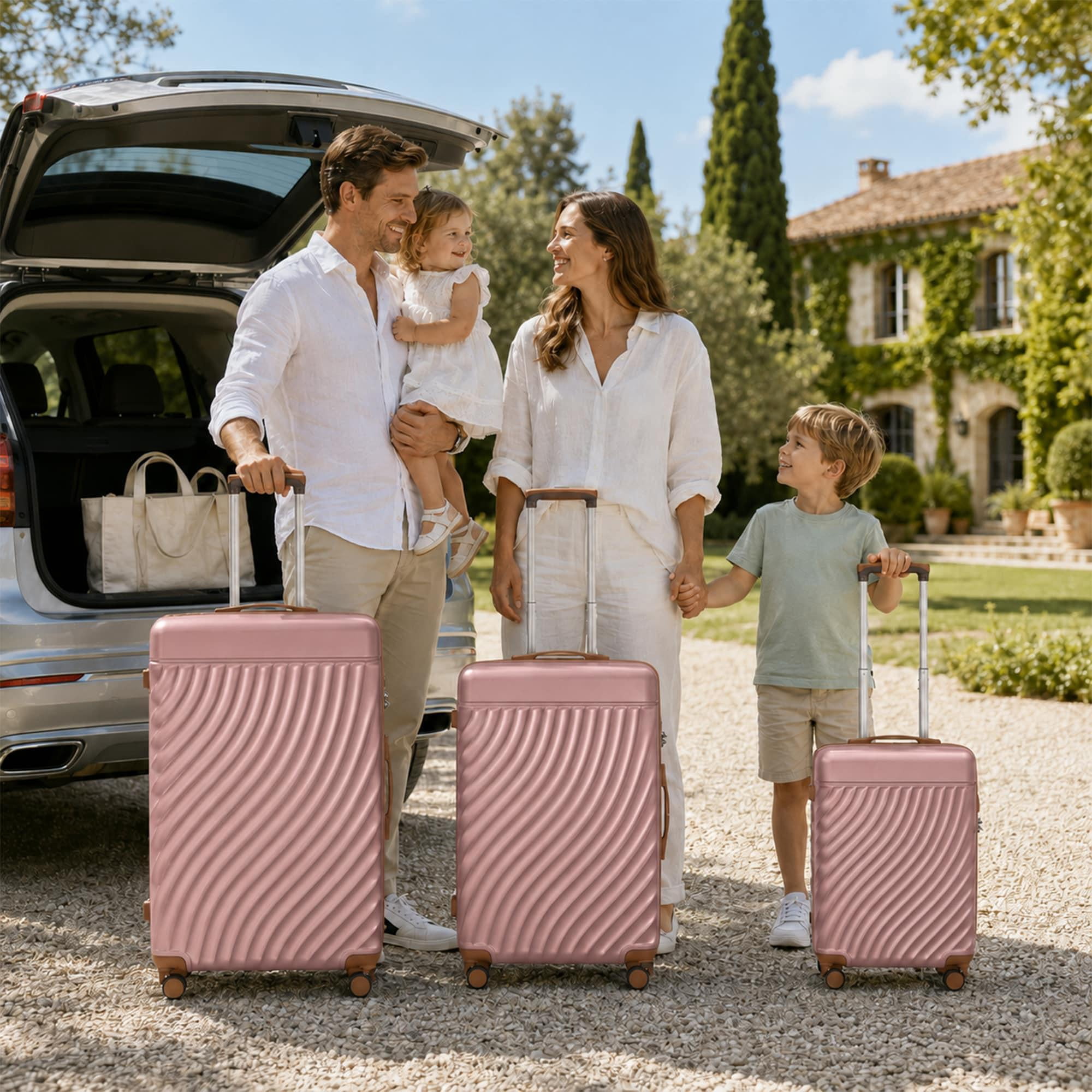 3-Piece ABS Hardshell Luggage Set, Lightweight Scratch-Resistant Suitcases with Silent Spinner Wheels & TSA Lock, Rose Gold