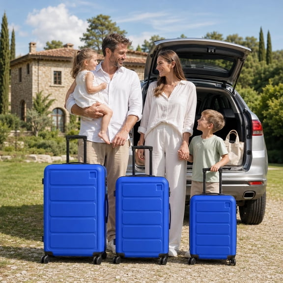 3-Piece ABS Hardshell Luggage Set, Lightweight Scratch-Resistant Suitcases with Silent Spinner Wheels & TSA Lock, Royal Blue