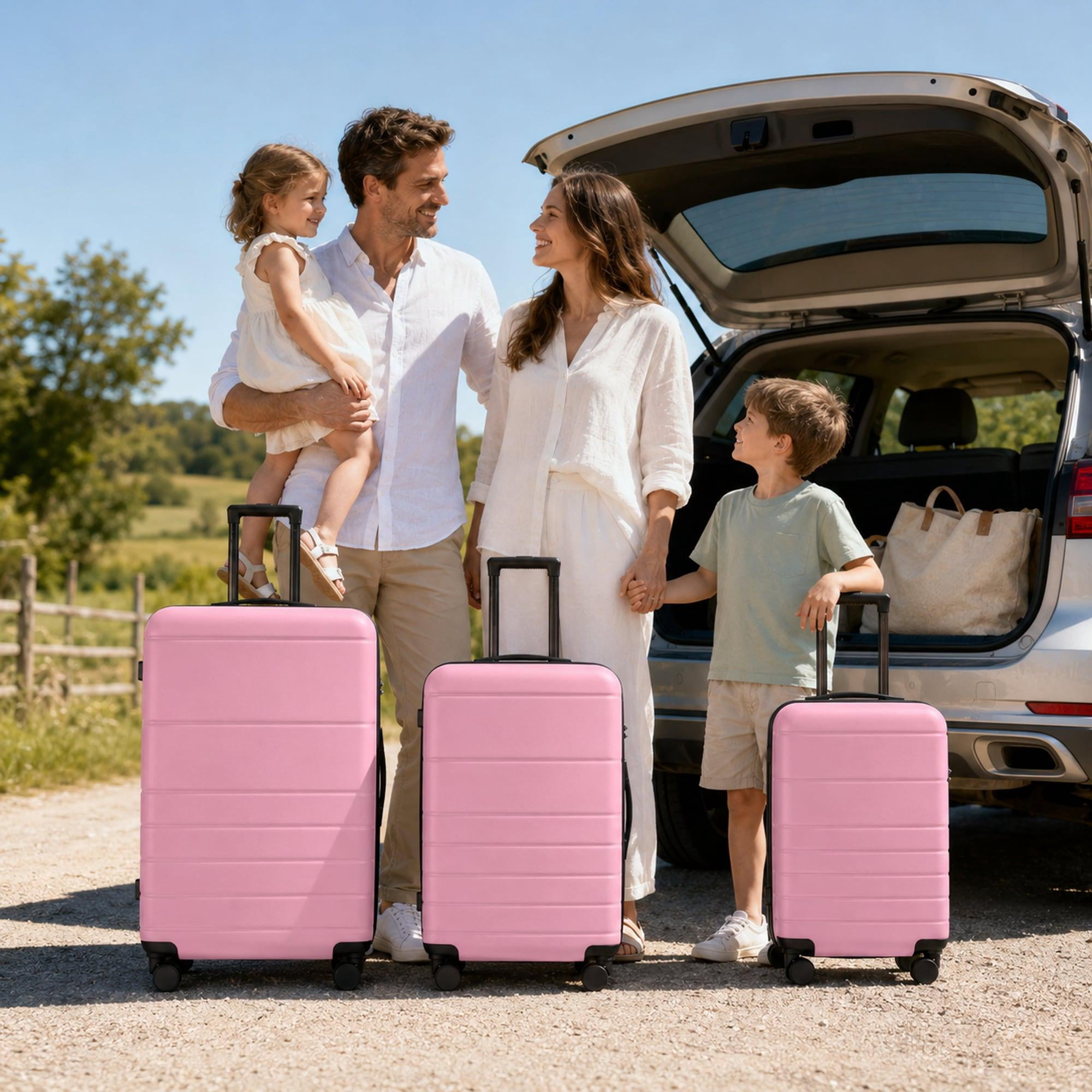 3-Piece ABS Hardshell Luggage Set, Lightweight Scratch-Resistant Suitcases with Silent Spinner Wheels & TSA Lock, Sakura Pink