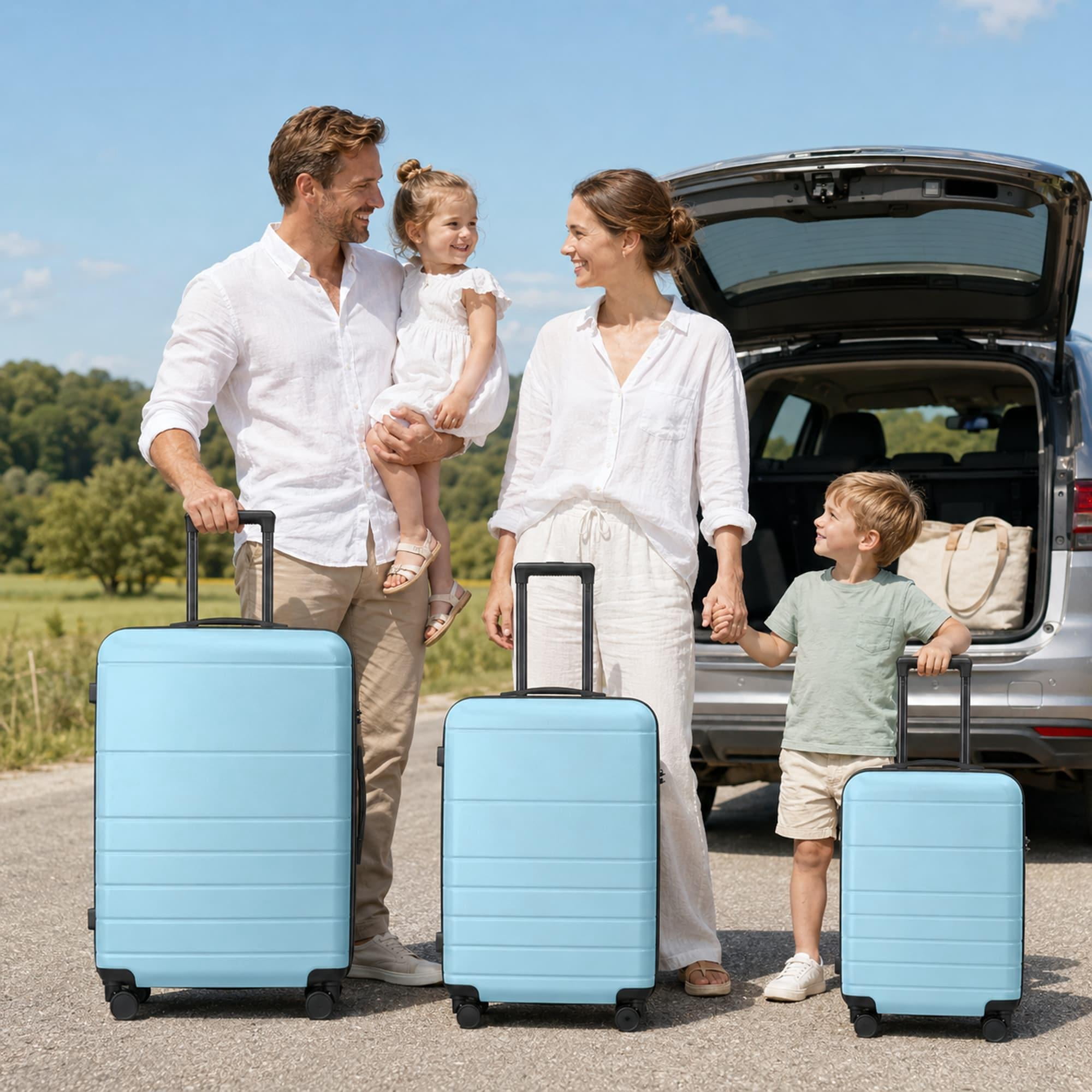 3-Piece ABS Hardshell Luggage Set, Lightweight Scratch-Resistant Suitcases with Silent Spinner Wheels & TSA Lock, Sky Blue