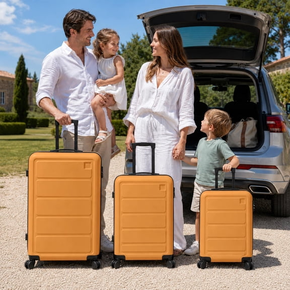 3-Piece ABS Hardshell Luggage Set, Lightweight Scratch-Resistant Suitcases with Silent Spinner Wheels & TSA Lock, Tulip Yellow