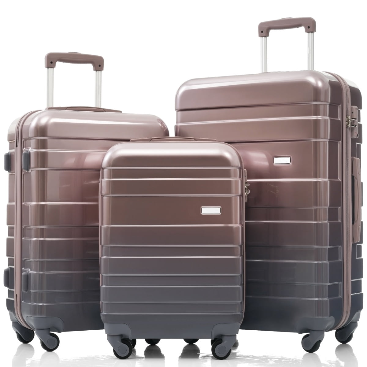 3 Piece ABS Hardshell Luggage Set Lightweight Spinner Wheels TSA Lock Golden