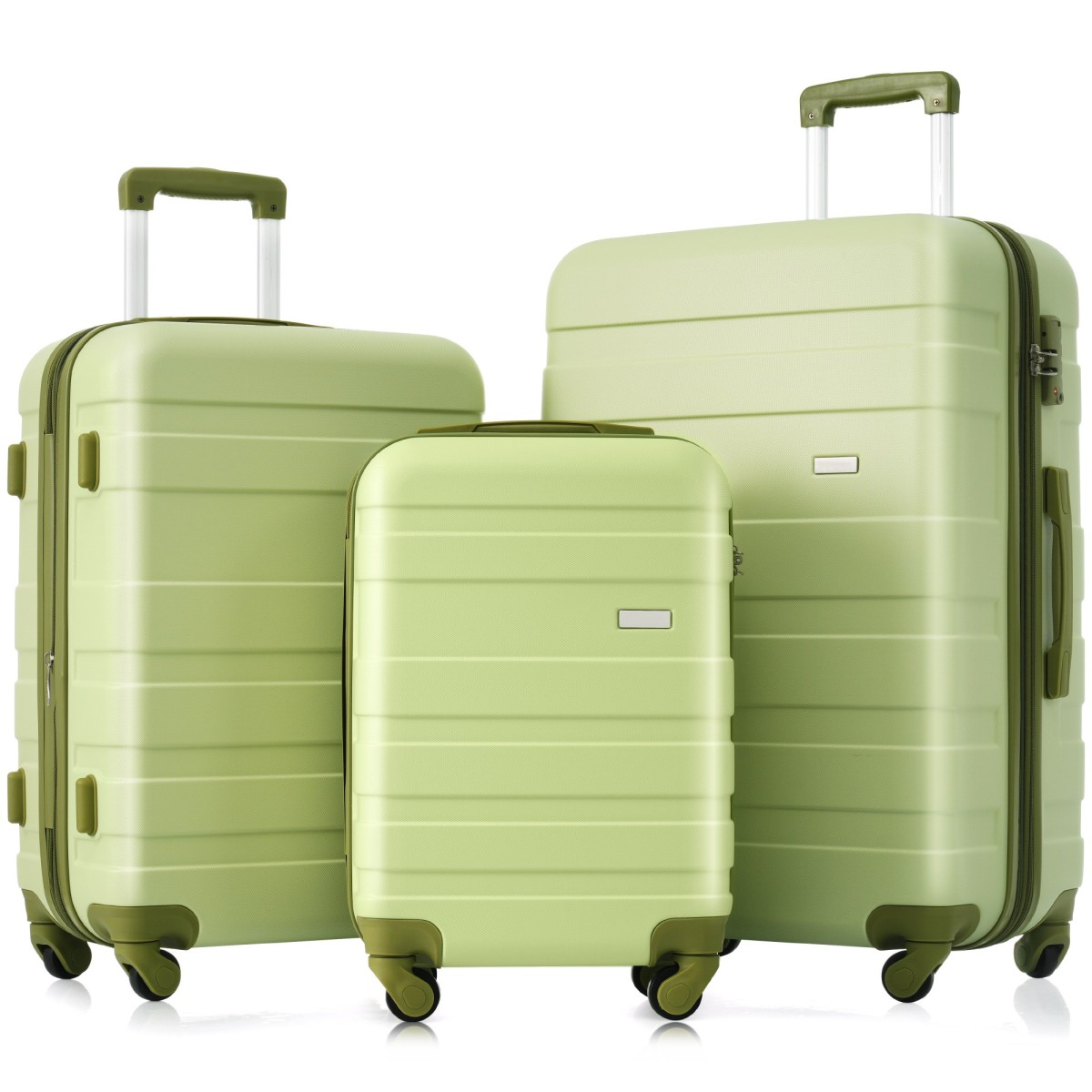 3 Piece ABS Hardshell Luggage Set Lightweight Spinner Wheels TSA Lock Light Green